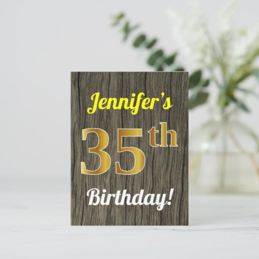 Faux hout, Faux goud 35e verjaardag & aangepaste n Briefkaart (Staand voorkant)