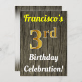 Faux hout, Faux goud 3e verjaardag viering Kaart (Voorkant / Achterkant)