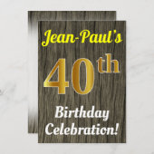 Faux hout, Faux goud 40ste verjaardag viering Kaart (Voorkant / Achterkant)