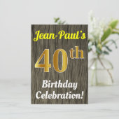 Faux hout, Faux goud 40ste verjaardag viering Kaart (Staand voorkant)