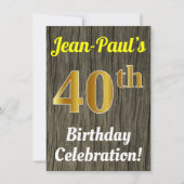 Faux hout, Faux goud 40ste verjaardag viering Kaart (Voorkant)