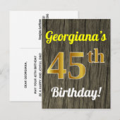 Faux hout, Faux goud 45e verjaardag & aangepaste n Briefkaart (Voorkant / Achterkant)