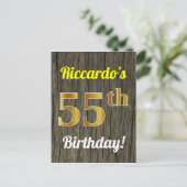 Faux hout, Faux goud 55e verjaardag & aangepaste n Briefkaart (Staand voorkant)