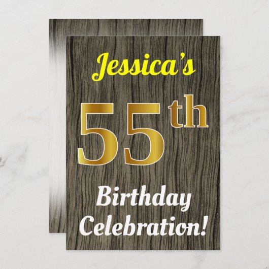 Faux hout, Faux goud 55ste verjaardag viering Kaart (Voorkant / Achterkant)