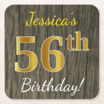 Faux hout, Faux goud 56e verjaardag   aangepaste n Kartonnen Onderzetters<br><div class="desc">Dit eenvoudige papieren onderzetter ontwerp heeft een boodschap als "Jessica's 56th Birthday!", met de "56th" met een faux / imitatie goudachtige kleur uiterlijk, op een achtergrond met een rustiek faux hout look patroon. De naam kan gepersonaliseerd worden. Gepersonaliseerde papieren onderzetters zoals deze kunnen misschien gebruikt worden op een verjaardagsfeestje voor...</div>