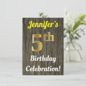 Faux hout, Faux goud 5e verjaardag viering Kaart (Staand voorkant)