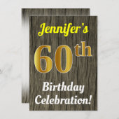 Faux hout, Faux goud 60ste verjaardag viering Kaart (Voorkant / Achterkant)