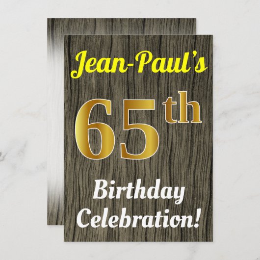 Faux hout, Faux goud 65ste verjaardag viering Kaart (Voorkant / Achterkant)