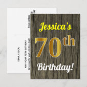 Faux hout, Faux goud 70ste verjaardag & aangepaste Briefkaart (Voorkant / Achterkant)