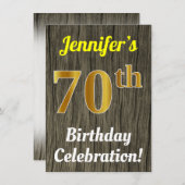 Faux hout, Faux goud 70ste verjaardag viering Kaart (Voorkant / Achterkant)