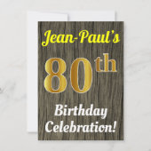 Faux hout, Faux goud 80ste verjaardag viering Kaart (Voorkant)