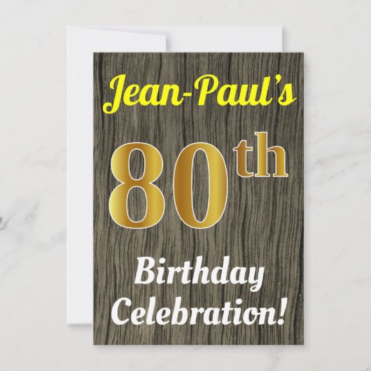 Faux hout, Faux goud 80ste verjaardag viering Kaart (Voorkant)