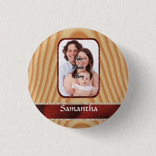 Faux hout foto sjabloon ronde button 3,2 cm (Voorkant)