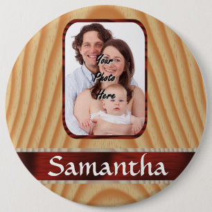 Faux hout foto sjabloon ronde button 6,0 cm