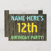 Faux hout, geschilderde tekst look, 12e verjaardag kaart (Voorkant / Achterkant)