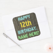 Faux hout, geschilderde tekst look, 12e verjaardag vierkante sticker (Envelop)