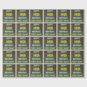 Faux hout, geschilderde tekst look, 14e verjaardag cadeaupapier