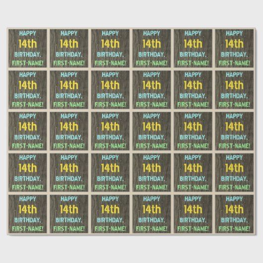 Faux hout, geschilderde tekst look, 14e verjaardag cadeaupapier (Vlak)
