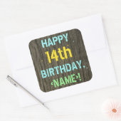 Faux hout, geschilderde tekst look, 14e verjaardag vierkante sticker (Envelop)