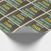 Faux hout, geschilderde tekst look, 15e verjaardag cadeaupapier (Hoek)