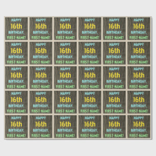 Faux hout, geschilderde tekst look, 16e verjaardag cadeaupapier