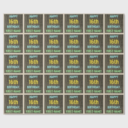 Faux hout, geschilderde tekst look, 16e verjaardag cadeaupapier (Vlak)