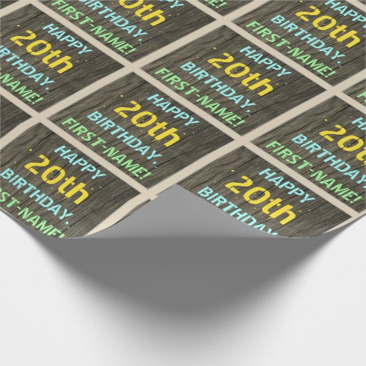 Faux hout, geschilderde tekst look, 20e verjaardag cadeaupapier (Hoek)