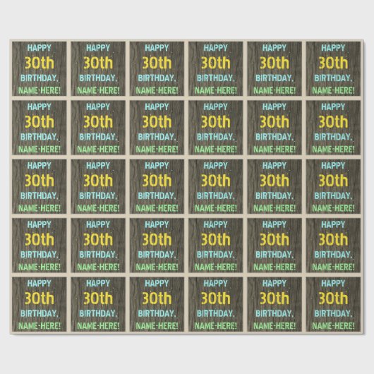 Faux hout, geschilderde tekst look, 30e verjaardag cadeaupapier (Vlak)