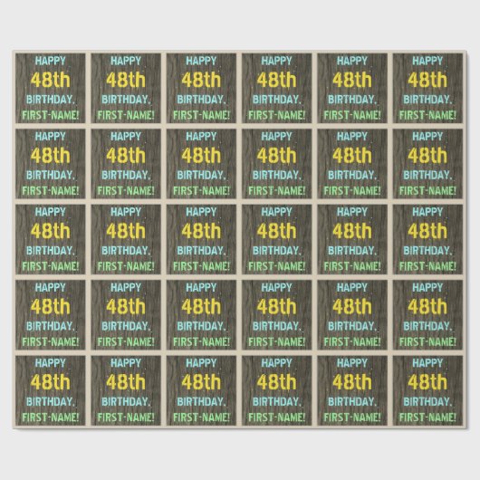 Faux hout, geschilderde tekst look, 48ste verjaard cadeaupapier (Vlak)