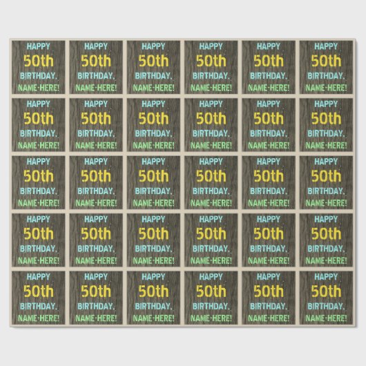 Faux hout, geschilderde tekst look, 50ste verjaard cadeaupapier (Vlak)