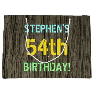 Faux hout, geschilderde tekst look, 54e verjaardag groot cadeauzakje