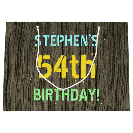 Faux hout, geschilderde tekst look, 54e verjaardag groot cadeauzakje (Voorkant)