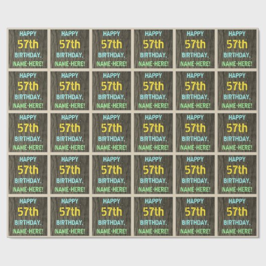 Faux hout, geschilderde tekst look, 57e verjaardag cadeaupapier (Vlak)