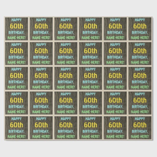 Faux hout, geschilderde tekst look, 60ste verjaard cadeaupapier (Vlak)