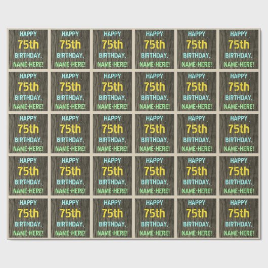 Faux hout, geschilderde tekst look, 75e verjaardag cadeaupapier (Vlak)