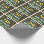 Faux hout, geschilderde tekst look, 75e verjaardag cadeaupapier (Hoek)