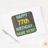 Faux hout, geschilderde tekst look, 77e verjaardag vierkante sticker (Envelop)