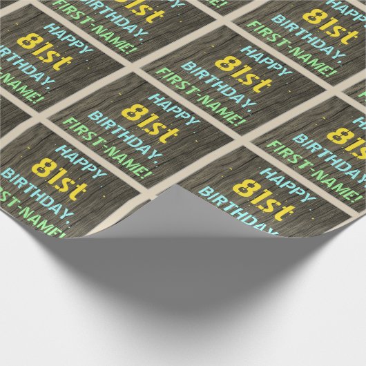 Faux hout, geschilderde tekst look, 81ste verjaard cadeaupapier (Hoek)