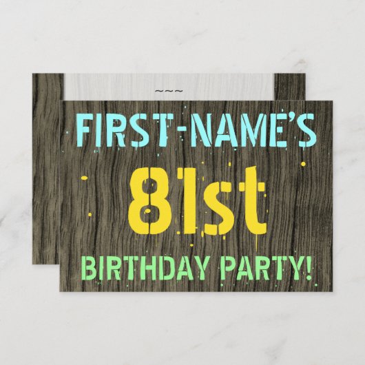 Faux hout, geschilderde tekst look, 81ste verjaard kaart (Voorkant / Achterkant)