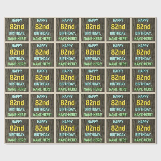 Faux hout, geschilderde tekst look, 82e verjaardag cadeaupapier (Vlak)