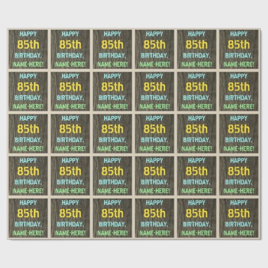 Faux hout, geschilderde tekst look, 85e verjaardag cadeaupapier (Vlak)
