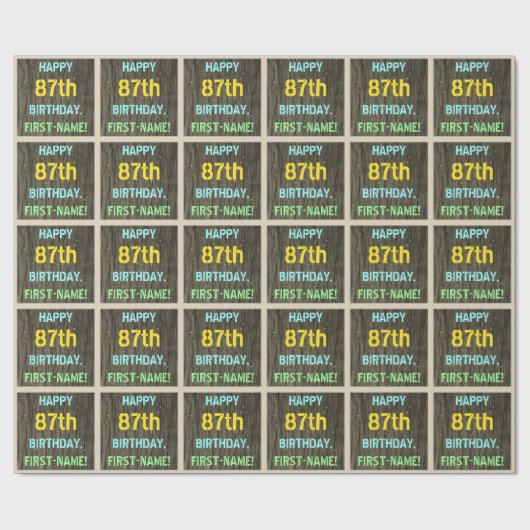 Faux hout, geschilderde tekst look, 87e verjaardag cadeaupapier (Vlak)