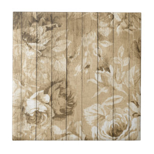 Faux-hout met Rozen keramische tegels Tegeltje