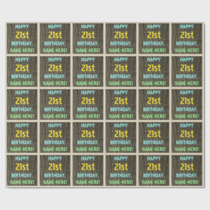 Faux hout, Tekstuitje, 21st Birthday + Naam Cadeaupapier