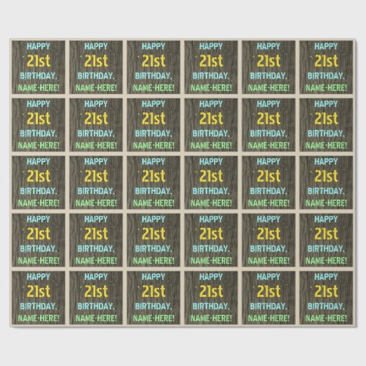 Faux hout, Tekstuitje, 21st Birthday + Naam Cadeaupapier (Vlak)