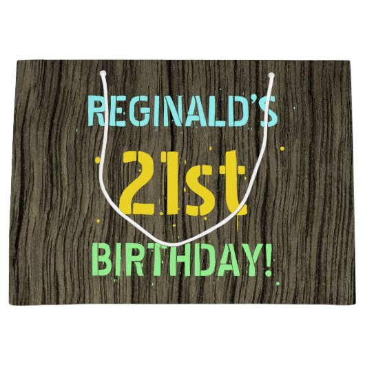 Faux hout, Tekstuitje, 21st Birthday + Naam Groot Cadeauzakje (Voorkant)