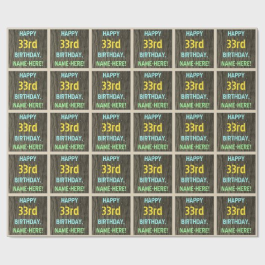 Faux hout, Tekstverf, 33rd Birthday + Naam Cadeaupapier (Vlak)