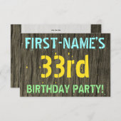 Faux hout, Tekstverf, 33rd Birthday + Naam Kaart (Voorkant / Achterkant)