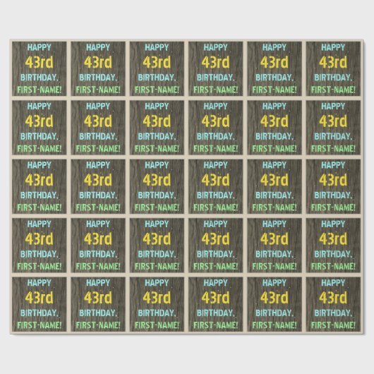 Faux hout, Tekstverf, 43rd Birthday + Naam Cadeaupapier (Vlak)