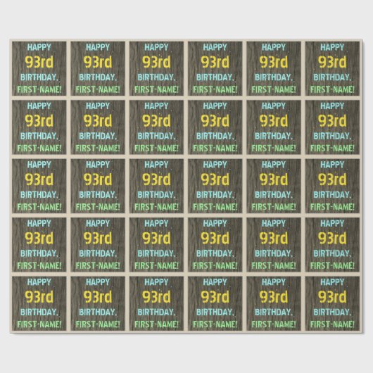 Faux hout, Tekstverf, 93rd Birthday + Naam Cadeaupapier (Vlak)